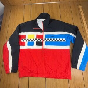 Vintage Head Sportswear Track Jacket Colorblock Checkered Racing Red Blue XL